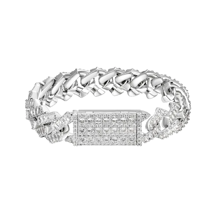 Bracelets aporro White Gold Emerald Cut Prong Cuban Link Bracelet 12mm