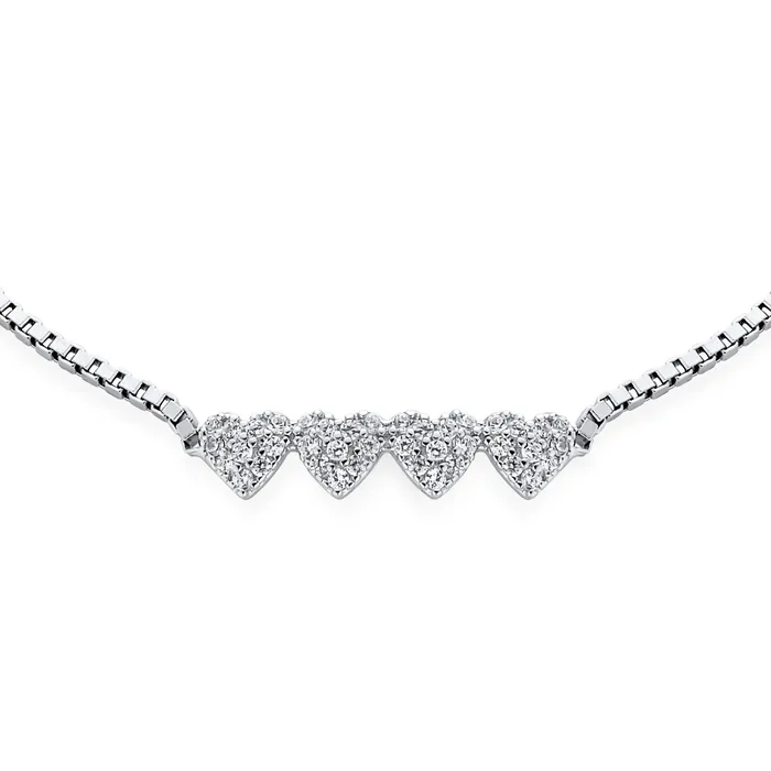 Bracelets BlingJewelry Wholesale Dainty CZ Four Hearts Bolo Bracelet with Sterling Silver Sliding Clasp Bracelets BlingJewelry Wholesale Dainty CZ Four Hearts Bolo Bracelet with Sterling Silver Sliding Clasp