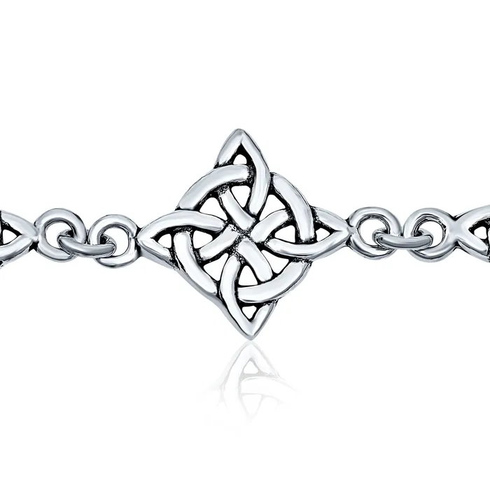Bracelets BlingJewelry Wholesale Religious Chain Link Bracelet Celtic Triquetra Trinity Knot Sterling Silver Oxidized