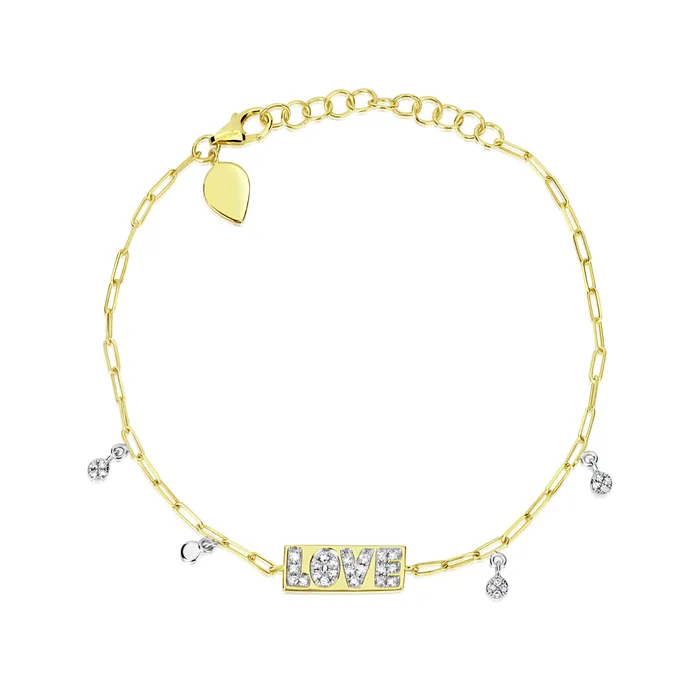 Bracelets Meira T 14kt Yellow Gold Diamond Love Paperclip Bracelet