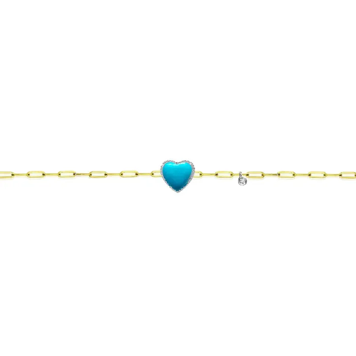 Bracelets Meira T 14kt Yellow Gold Diamond Turquoise Small Heart Paperclip Bracelet Bracelets Meira T 14kt Yellow Gold Diamond Turquoise Small Heart Paperclip Bracelet