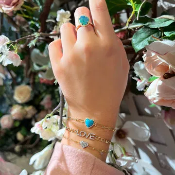 Bracelets Meira T 14kt Yellow Gold Diamond Turquoise Small Heart Paperclip Bracelet