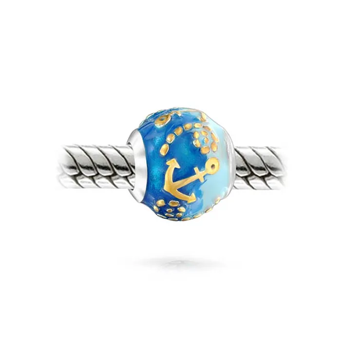 Bracelets Tropical Ocean Blue Waves Anchor Charm Bead Gold Plated Silver for Bracelet BlingJewelry Wholesale Bracelets Tropical Ocean Blue Waves Anchor Charm Bead Gold Plated Silver for Bracelet BlingJewelry Wholesale