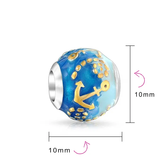 Bracelets Tropical Ocean Blue Waves Anchor Charm Bead Gold Plated Silver for Bracelet BlingJewelry Wholesale Bracelets Tropical Ocean Blue Waves Anchor Charm Bead Gold Plated Silver for Bracelet BlingJewelry Wholesale