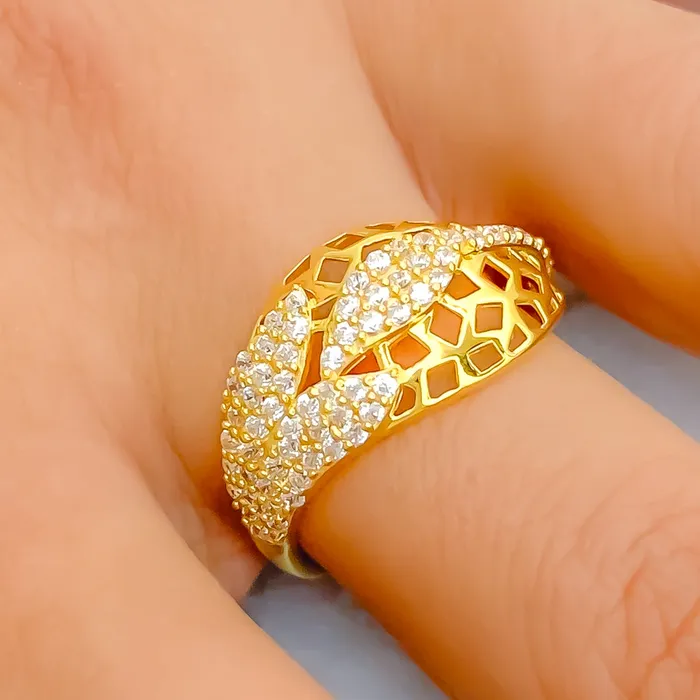 Charming Flowing 22k Gold CZ Statement Ring Andaaz Jewelers Rings