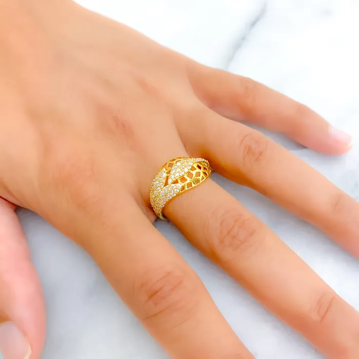 Charming Flowing 22k Gold CZ Statement Ring Andaaz Jewelers Rings