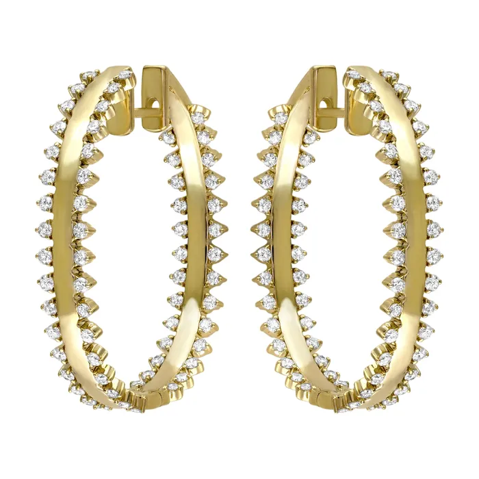 Classic Creations 14kt Yellow Gold Oval Spike Diamond Hoops PreStyled Sets Classic Creations 14kt Yellow Gold Oval Spike Diamond Hoops PreStyled Sets