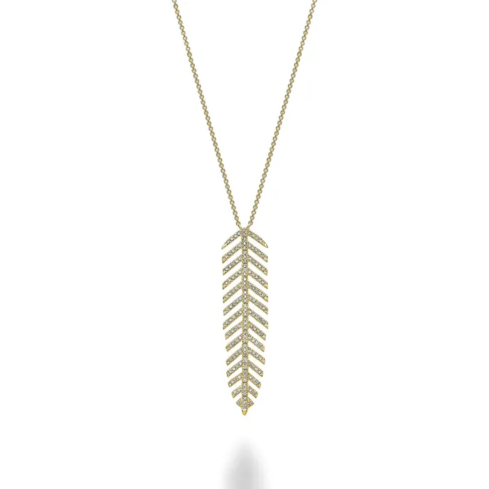 Classic Creations Necklaces 14kt Gold Diamond Leaf Necklace