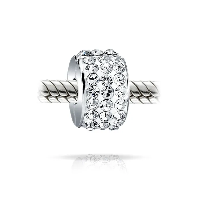 Clear White Crystal Bead Charm Spacer Sterling Silver for European Bracelet BlingJewelry Wholesale Bracelets