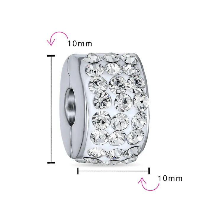 Clear White Crystal Bead Charm Spacer Sterling Silver for European Bracelet BlingJewelry Wholesale Bracelets