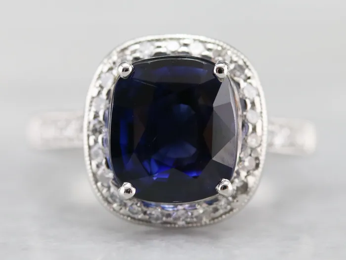 Cushion Cut Sapphire and Diamond Halo Ring Market Square Jewelers Rings Cushion Cut Sapphire and Diamond Halo Ring Market Square Jewelers Rings