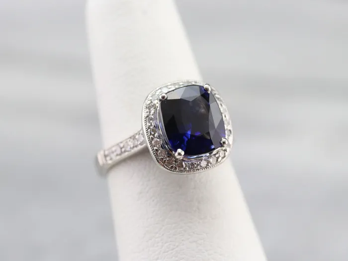 Cushion Cut Sapphire and Diamond Halo Ring Market Square Jewelers Rings Cushion Cut Sapphire and Diamond Halo Ring Market Square Jewelers Rings
