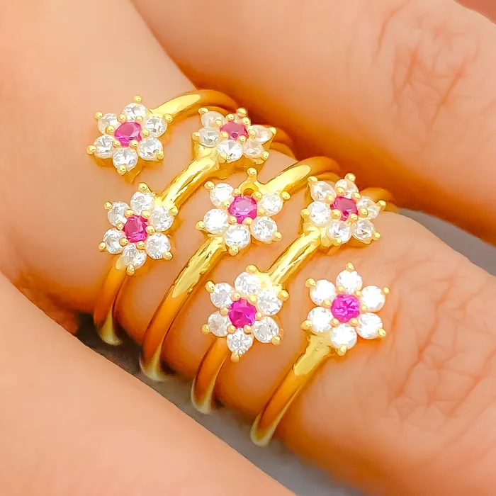 Decorative Pink CZ Spiral 22k Gold Ring Andaaz Jewelers Rings
