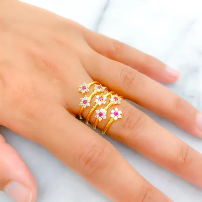 Decorative Pink CZ Spiral 22k Gold Ring Andaaz Jewelers Rings