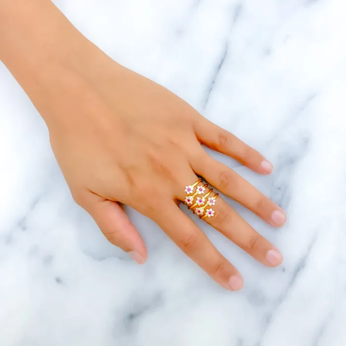 Decorative Pink CZ Spiral 22k Gold Ring Andaaz Jewelers Rings