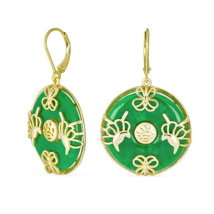 Earrings BlingJewelry Wholesale Asian Style Dangle Gemstone Earrings with Green Jade Butterfly and 14K Gold Earrings BlingJewelry Wholesale Asian Style Dangle Gemstone Earrings with Green Jade Butterfly and 14K Gold