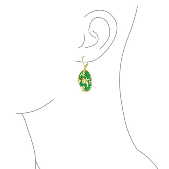 Earrings BlingJewelry Wholesale Asian Style Dangle Gemstone Earrings with Green Jade Butterfly and 14K Gold
