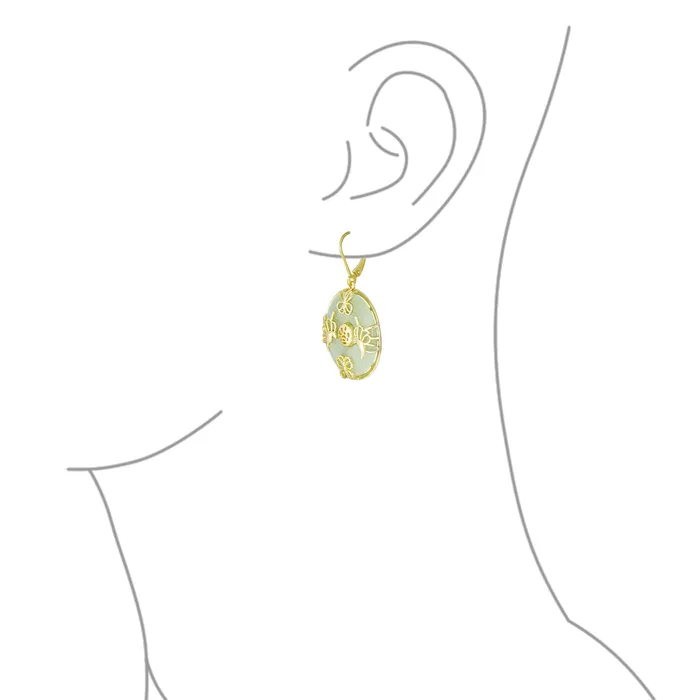 Earrings BlingJewelry Wholesale Asian Style Dangle Gemstone Earrings with Green Jade Butterfly and 14K Gold