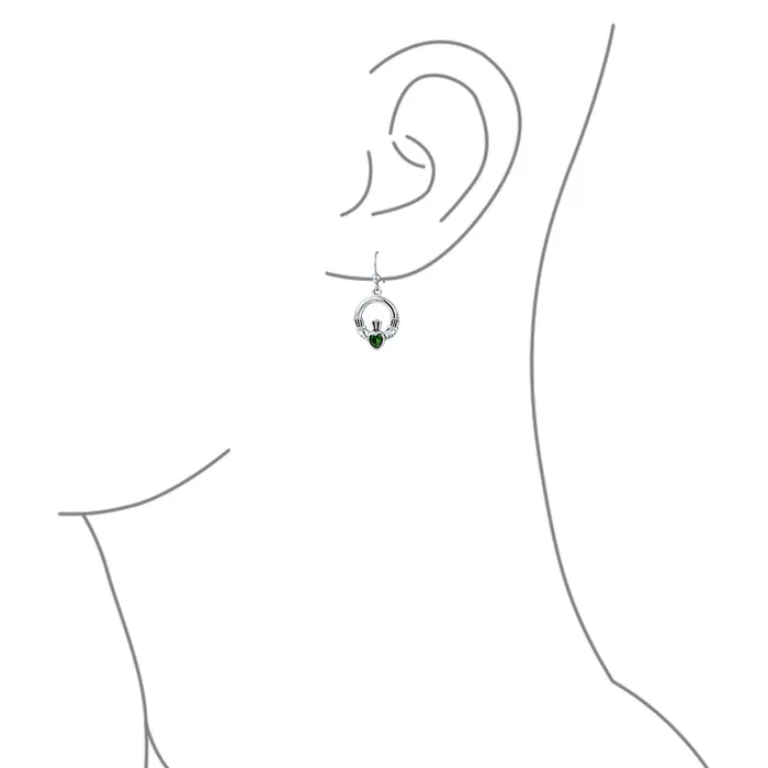 Earrings BlingJewelry Wholesale Friendship BFF Green Emerald Red Garnet CZ Heart Claddagh Dangle Chandelier Earrings
