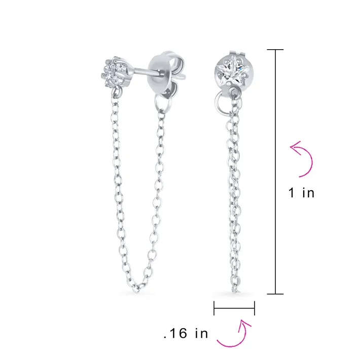 Earrings BlingJewelry Wholesale Minimalist 4MM Star CZ Stud Earrings with Delicate Chain in 14K Gold or Silver Earrings BlingJewelry Wholesale Minimalist 4MM Star CZ Stud Earrings with Delicate Chain in 14K Gold or Silver