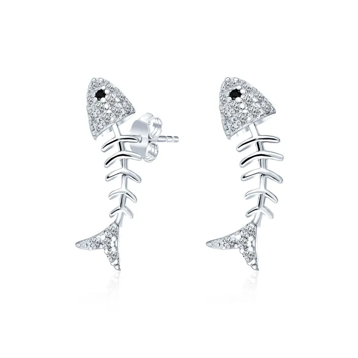 Earrings BlingJewelry Wholesale Nautical Beach Vacation CZ Stud Earrings Fishbone Design in Sterling Silver Earrings BlingJewelry Wholesale Nautical Beach Vacation CZ Stud Earrings Fishbone Design in Sterling Silver