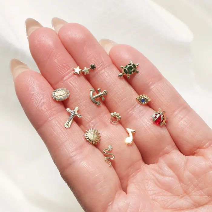 Earrings BlingJewelry Wholesale Tiny Christian Jesus Crucifix 14K Gold Stud Earrings with Safety Screw Back Earrings BlingJewelry Wholesale Tiny Christian Jesus Crucifix 14K Gold Stud Earrings with Safety Screw Back