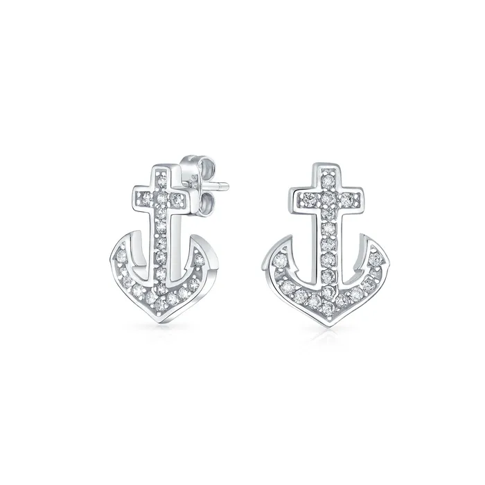 Earrings BlingJewelry Wholesale Whimsical Nautical CZ Stud Earrings with Boat Anchor Pave Cubic Zirconia Sterling Silver Earrings BlingJewelry Wholesale Whimsical Nautical CZ Stud Earrings with Boat Anchor Pave Cubic Zirconia Sterling Silver