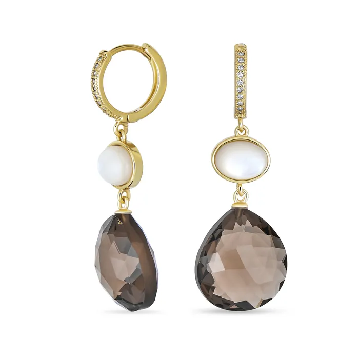 Earrings Elegant Dangle Gemstone Earrings with Smoky Quartz Pearl Accents 14K Gold Plated BlingJewelry Wholesale Earrings Elegant Dangle Gemstone Earrings with Smoky Quartz Pearl Accents 14K Gold Plated BlingJewelry Wholesale