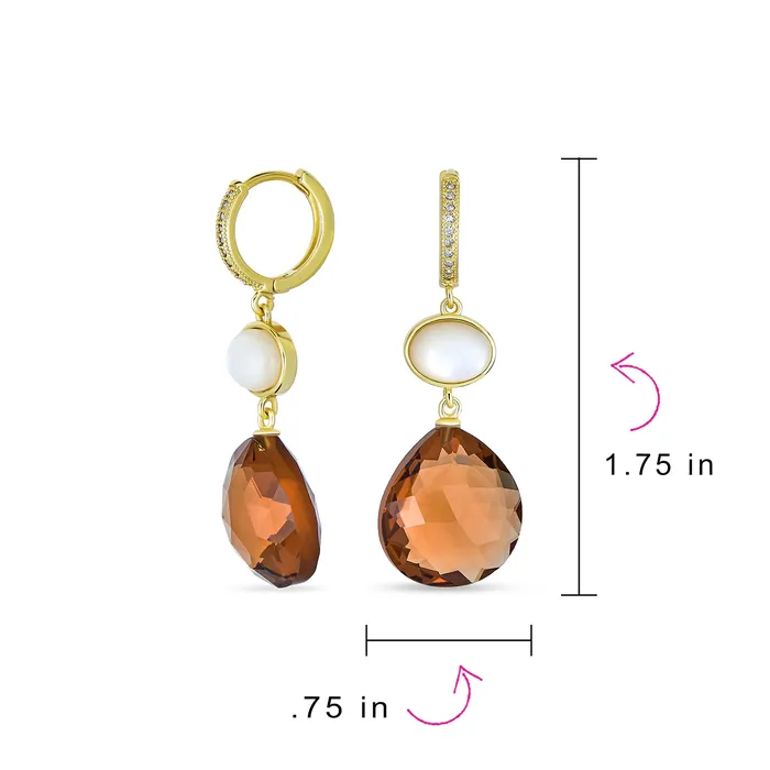 Earrings Elegant Dangle Gemstone Earrings with Smoky Quartz Pearl Accents 14K Gold Plated BlingJewelry Wholesale Earrings Elegant Dangle Gemstone Earrings with Smoky Quartz Pearl Accents 14K Gold Plated BlingJewelry Wholesale