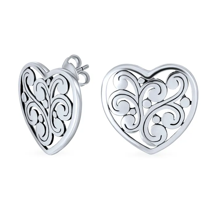 Earrings Heart Shaped Swirl Filigree Stud Earrings in Sterling Silver for Girlfriend BlingJewelry Wholesale Earrings Heart Shaped Swirl Filigree Stud Earrings in Sterling Silver for Girlfriend BlingJewelry Wholesale