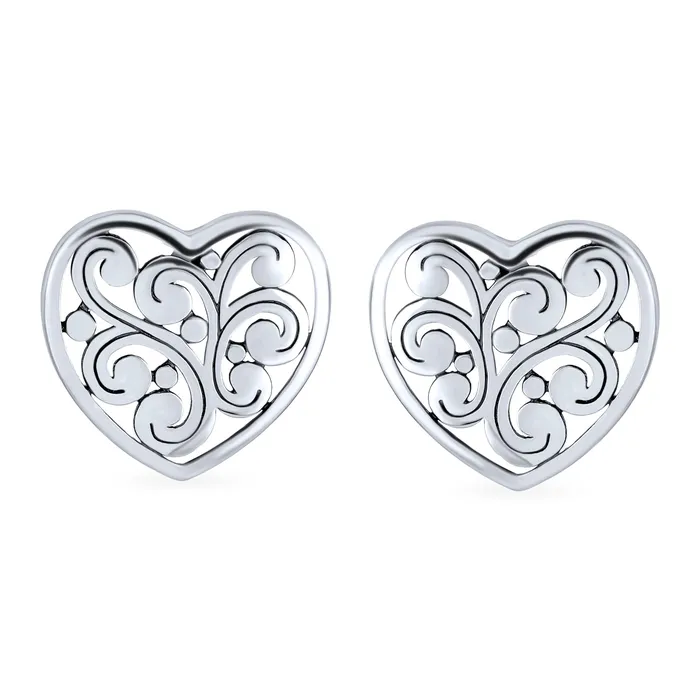 Earrings Heart Shaped Swirl Filigree Stud Earrings in Sterling Silver for Girlfriend BlingJewelry Wholesale Earrings Heart Shaped Swirl Filigree Stud Earrings in Sterling Silver for Girlfriend BlingJewelry Wholesale
