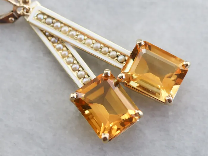 Earrings Market Square Jewelers Enamel Citrine and Seed Pearl Drop Earrings Earrings Market Square Jewelers Enamel Citrine and Seed Pearl Drop Earrings