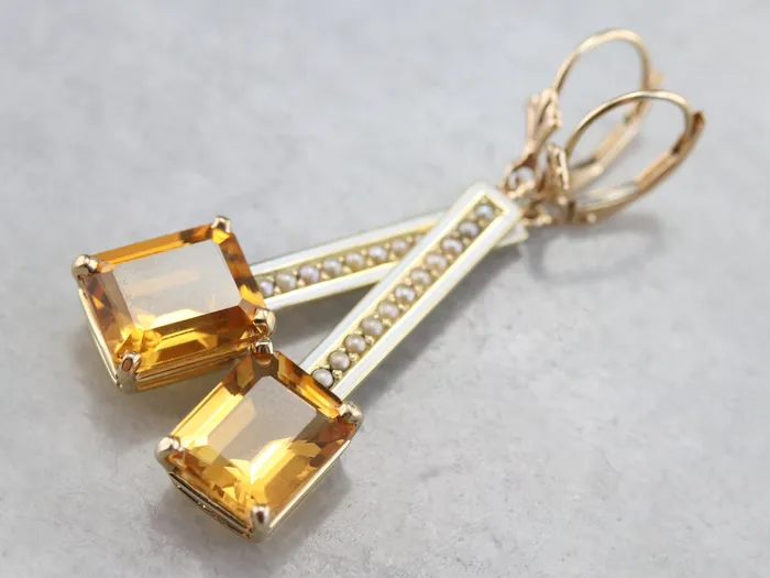 Earrings Market Square Jewelers Enamel Citrine and Seed Pearl Drop Earrings