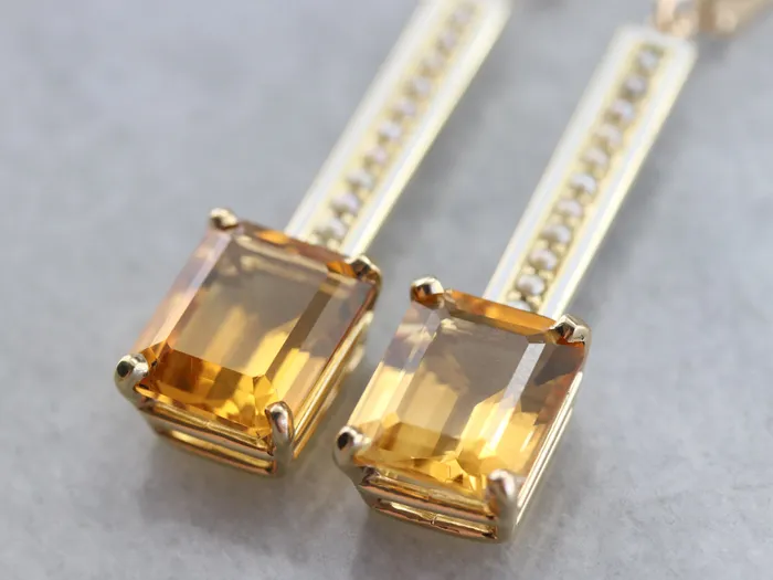 Earrings Market Square Jewelers Enamel Citrine and Seed Pearl Drop Earrings