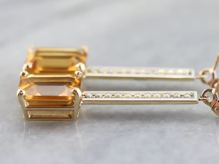 Earrings Market Square Jewelers Enamel Citrine and Seed Pearl Drop Earrings