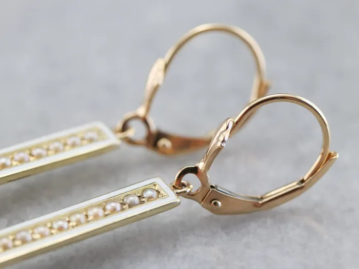 Earrings Market Square Jewelers Enamel Citrine and Seed Pearl Drop Earrings