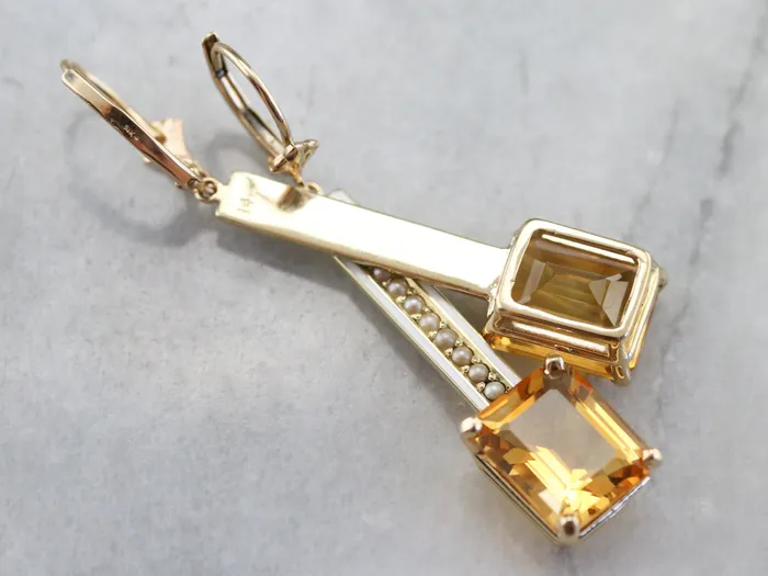 Earrings Market Square Jewelers Enamel Citrine and Seed Pearl Drop Earrings