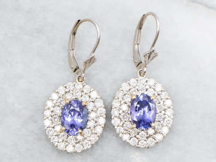 Earrings Market Square Jewelers Luxe Tanzanite and Diamond Halo Drop Earrings Earrings Market Square Jewelers Luxe Tanzanite and Diamond Halo Drop Earrings
