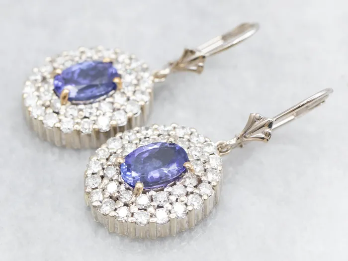 Earrings Market Square Jewelers Luxe Tanzanite and Diamond Halo Drop Earrings