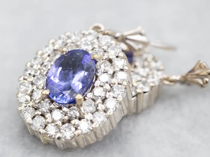 Earrings Market Square Jewelers Luxe Tanzanite and Diamond Halo Drop Earrings