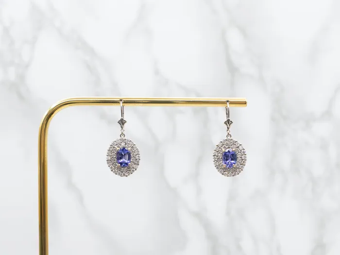 Earrings Market Square Jewelers Luxe Tanzanite and Diamond Halo Drop Earrings