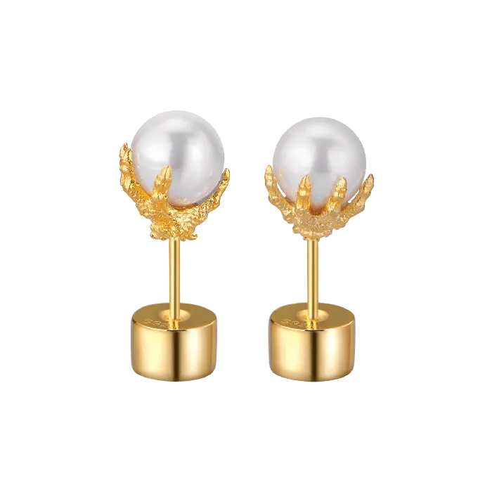 Earrings old Single WONG Dragon Pearl Stud Earring
