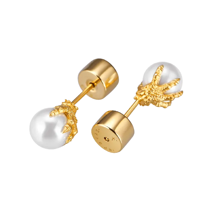 Earrings old Single WONG Dragon Pearl Stud Earring