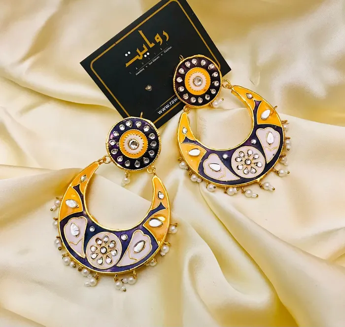 Earrings Rawayat Jewellery Meena Earring21 PurpleYellow