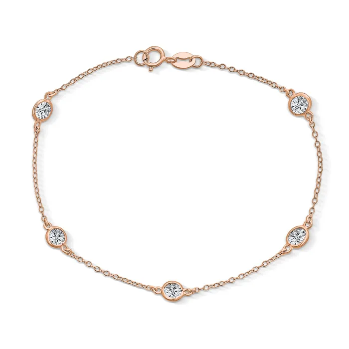 Elegant CZ By The Yard Anklet Ankle Bracelet Rose Gold Plated Sterling Silver 910 BlingJewelry Wholesale Bracelets