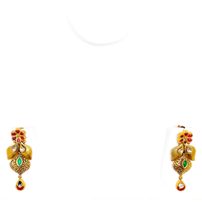 Engraved Floral 22k Gold Kundan Hanging Earrings Andaaz Jewelers Earrings