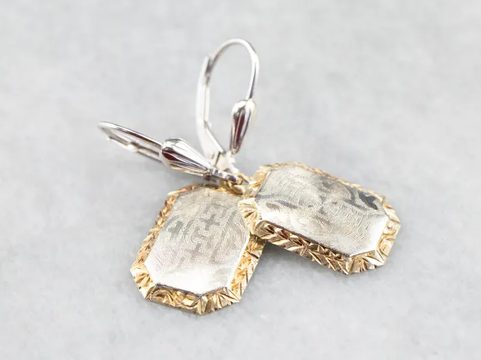 Etched Two Tone Gold Drop Earrings Market Square Jewelers Earrings