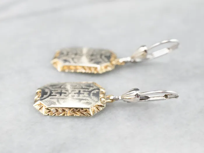 Etched Two Tone Gold Drop Earrings Market Square Jewelers Earrings Etched Two Tone Gold Drop Earrings Market Square Jewelers Earrings