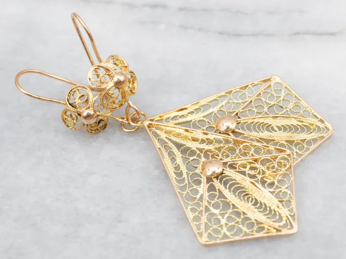 Floral 18Karat Gold Filigree Drop Earrings Market Square Jewelers Earrings Floral 18Karat Gold Filigree Drop Earrings Market Square Jewelers Earrings