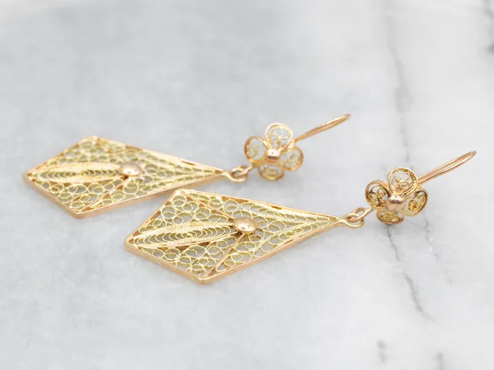 Floral 18Karat Gold Filigree Drop Earrings Market Square Jewelers Earrings Floral 18Karat Gold Filigree Drop Earrings Market Square Jewelers Earrings